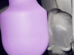 Vibrating and tucking my cock in oil shiny tights