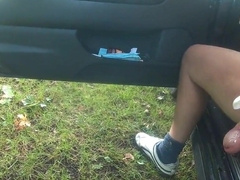 outdoor wanking with cum