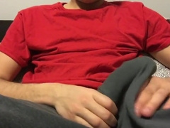 Attractive Straight Young Man Plays with his Big Banana Dick in Sweatpants