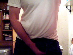 Me jacking through boxer cut-offs with a condom