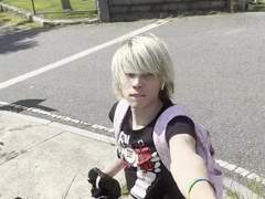 Femboy exhibitionist in public