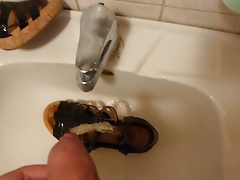 Piss in wifes black patent leather & cork sandal