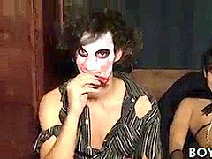 twunks in scary costumes perform oral jobs and masturbation