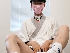 Asian hanfu sissy femboy puppy twink anal in white socks