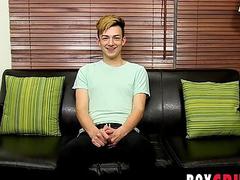 Shy twink gets naked after interview