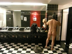 Thief switches into entirely greased love glove gear in public washroom