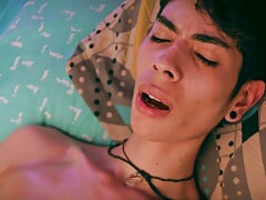 Hot Skinny Twink Magic C Jerking His Big Cock With Oil Lots Of Precum And Thick Cum Load