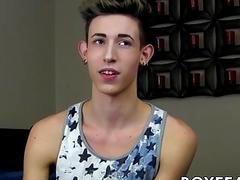 Cute twink jerking off his big cock solo