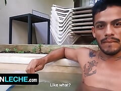 Angel Is Swimming Completely Naked In The Pool In Tulum When He's Approached By Eman With A Camera