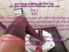 My new task, a hot experience for me in pantyhose with tied cock and lots of piss (2)