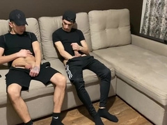 Hetero masturbate off with lad queer pal in sportswear (fellatio and jism in jaws)