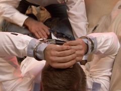 While wearing the cuffs he has been fucked on the sofa by