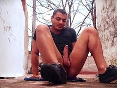 Average body, a big cock man, man masturbating