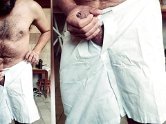 White pijama, yellow of sperm