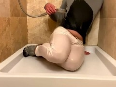 Solo, douche, small cock