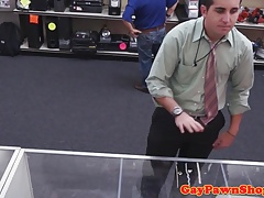 Pawnshop thief fucked and facialized in trio