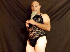 Just walking around in my black lingerie.