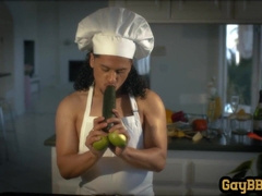 BIG BLACK COCK bottom barebacks his food fetish cook BOYFRIEND on the kitchen