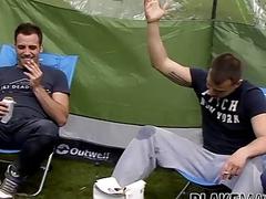 Young men relax while camping and masturbate in a group