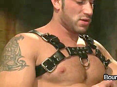 Bound fag with opened up gams anally fucked in bed