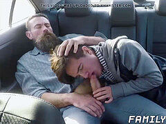 father bare impales his stepson from the rear while in the car