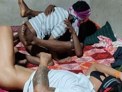 Indian teen seduces two hunks for a passionate threesome in an old hotel room