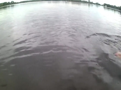 Risky naked outdoor swim in lake with soft dick (no cum)
