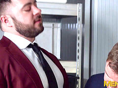 Work is a cute setting for men in fancy garb to shag