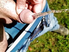 More outdoor slow motion piss at camera