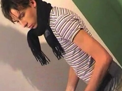 Skinny guy exposing his hard dick for fun