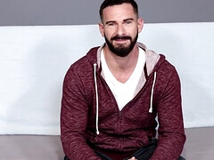 Bearded man is interviewed before giving a sloppy BJ