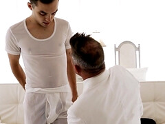 One suited hung DILF barebacks smooth innocent twink