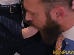 Executives enjoy sloppy blowjob before a rough analfucking