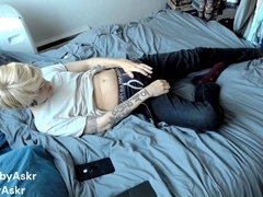 Edging blond twink pleasures himself until he can't hold back any longer