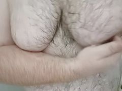 Slow motion fat bear rubbing moobs im shower