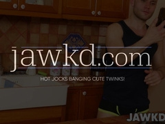 Hairy Donnie Marco grabs his giant dick and masturbates in the kitchen