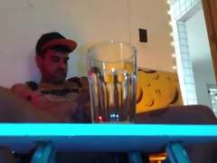 Piss, Spit, Pig Cum. Boy Fills A Glass By Spiting, Cumming And Pissing