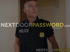 Twink Aiden Garcia feels safe with Officer Justin Matthews raw cock