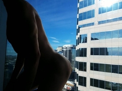 Exhibitionist Twunk CAUGHT Nailing his Crevice on HighRise Motel Window Part two