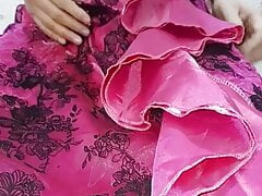 Pleasure with beautiful satin party dress (with cum)