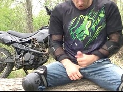 hunky biker jerks off