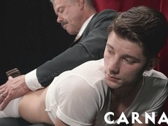 Dex Devall gets a kinky lesson from mustached DILF Reece Scott in a hot intergenerational encounter