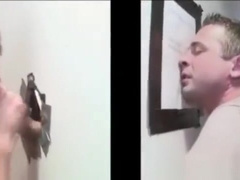 Twink sucking cock through the gloryhole as a joke