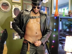 Kennie Jai drains off in leather and spunks LARGE for you!!