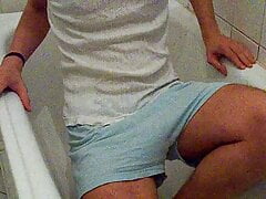 Shower with Clothes and hard Cock