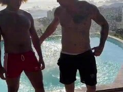 HOMIES HAVING AN FUCK-FEST IN THE POOL IN FRONT OF THE RIVER