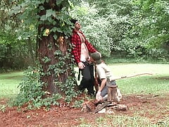 TWINKPOP - Jimmy Fanz Is Cutting Woods Then Zac Stevens Shows Up To Get His Wood In His Asshole