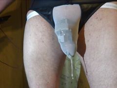 Estim cum is dripping through the underwear