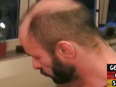 Amateur German hunk rides cock in 3some while jerked