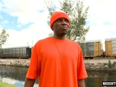 Watch this hot and horny Interracial gay get her ass drilled by a big black cock